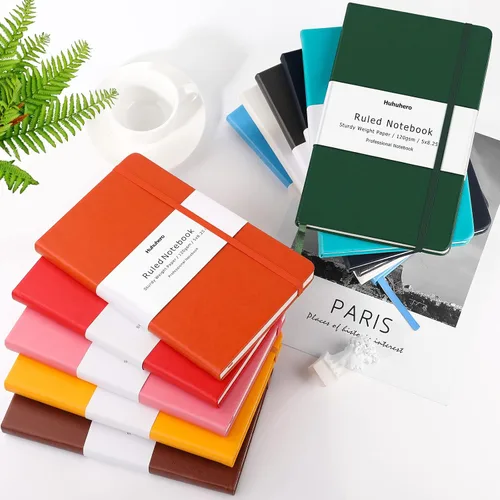 Miniatura 6 de Huhuhero Cuaderno Diario, Diario de Líneas Rayadas, Tapa Dura Papel Premium Grueso de 120gsm con Cuaderno de Cuero Sintético para Escribir