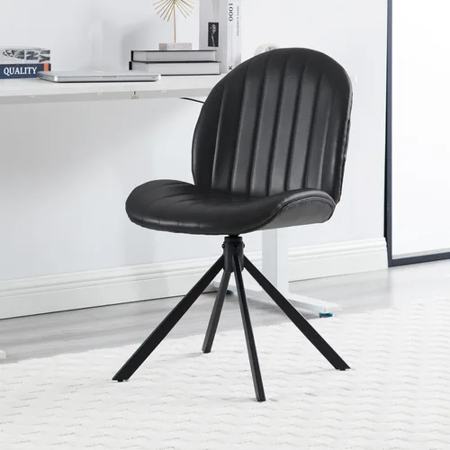 Silla de oficina giratoria de piel sintética, sin ruedas, pequeña y cómoda silla de escritorio sin brazos de mediados de siglo, bonitas sillas