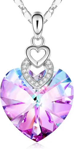 PLATO H 3 Heart Crystal Necklace for Women Gifts for her Pendant Crystal Jewelry Necklace for Girl Wedding Gifts for Anniversary Day Mother's Day