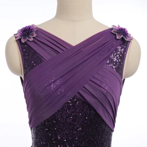Miniatura 4 de AFAVOM Disfraz de baile lírico para mujer, vestido de lentejuelas con flores, falda asimétrica de tul fluida, disfraces de danza contemporánea