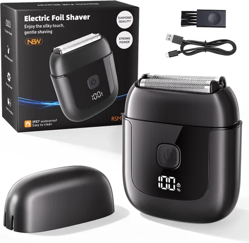 Afeitadoras de lámina eléctricas para hombres: Mini afeitadora eléctrica con 3 cuchillas flotantes, afeitadora de lámina impermeable IPX7,