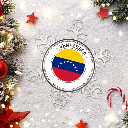 Miniatura 6 de Adornos de Navidad con la bandera de Venezuela 2022, adorno de copo de nieve, recuerdo de la ciudad del país, adornos de árbol de Navidad, regalo