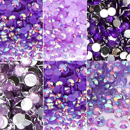 Miniatura 8 de 22800 diamantes de imitación de gelatina para arte de uñas, diamantes de imitación con parte trasera plana, color morado, brillantes a granel, gemas