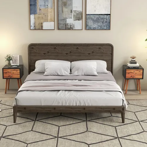 Miniatura 7 de GIANTEX - Mesa auxiliar con cajones y almacenamiento, mesa auxiliar de madera estilo Mid Century multiusos para dormitorio, sala de estar, muebles