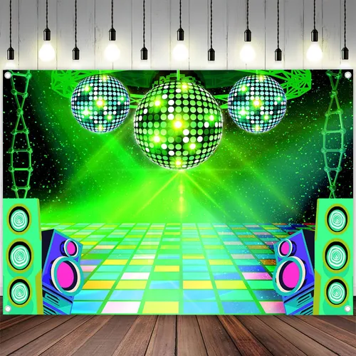 Miniatura 9 de Telón de fondo de discoteca de 5 x 3 pies, retro, brillante, para fiesta de los años 70, 80, 90, escenario, escenario, danza, decoración de fiesta