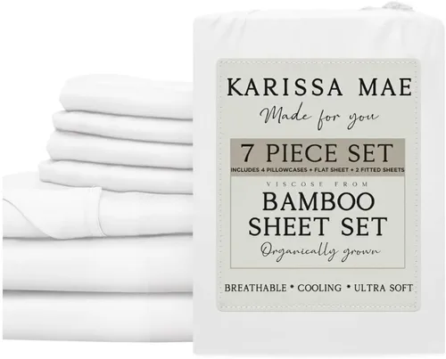 Miniatura 76 de KARISSA MAE Juego de sábanas tamaño individual de viscosa de bambú refrescante, 100% cultivadas orgánicamente, bolsillo profundo de 18 pulgadas