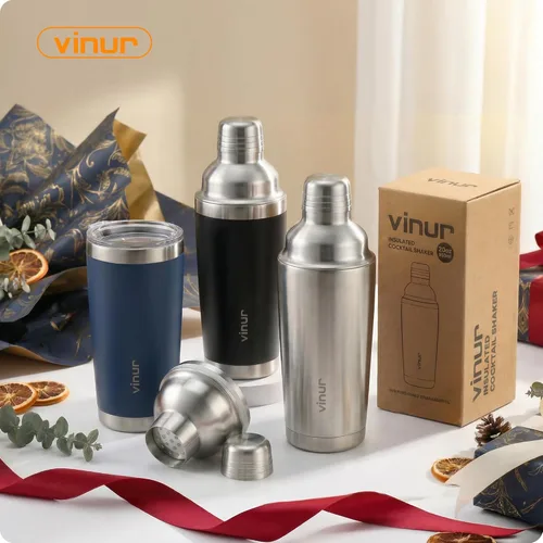 Miniatura 9 de VINUR Coctelera aislada, coctelera de Martini aislada al vacío de acero inoxidable de 20 onzas con colador integrado y tapa jigger para camarero