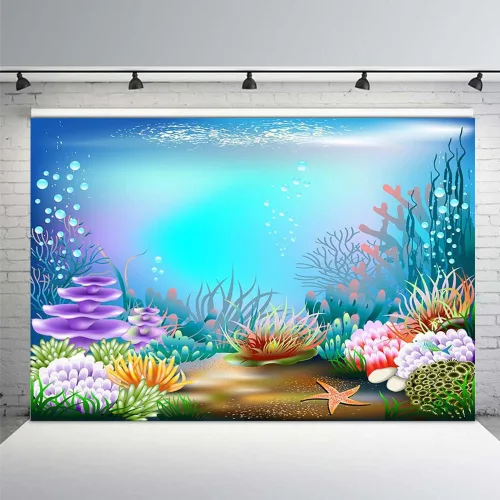 Miniatura 2 de MEHOFOND Fondo de fotografía azul morado bajo el mar de 8 x 6 pies, temática de sirena oceánica, decoración de fiesta de cumpleaños, burbujas