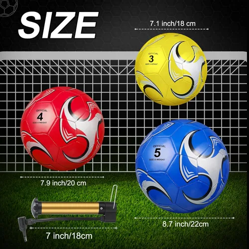 Miniatura 2 de Lenwen 12 pelotas de fútbol con inflador a granel, tamaño oficial 5, 4, 3, niños, adolescentes, adultos, deportes en interiores y exteriores, regalo
