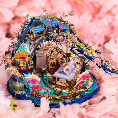 Miniatura 6 de MU Rompecabezas de metal 3D Peach Blossom Palace Fairyland, kit de modelo para adultos para construir base, kit de bricolaje para regalo