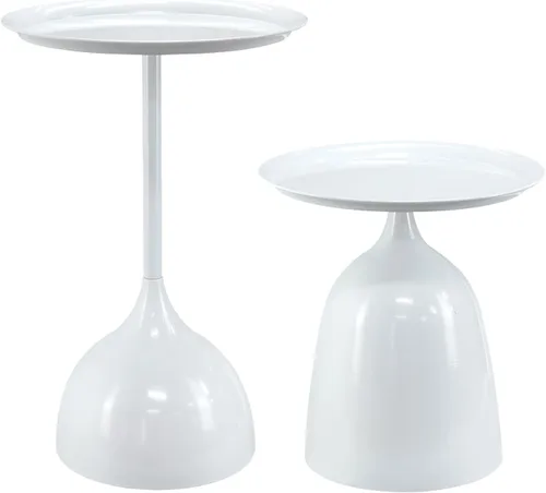 Miniatura 10 de Benkyo Mesas anidables negras con pedestal, juego de 2 mesas auxiliares anidables, mesa auxiliar redonda de metal, mesa de sofá moderna para sala