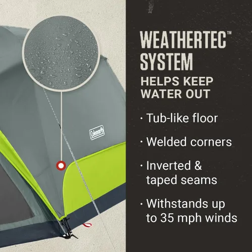 Miniatura 6 de Coleman Skydome Camping Tent with Screened Porch & 5-Minute Setup, Weatherproof 4/6/8 Person Tent with Rainfly & Carry Bag, Made of PFAS-Free
