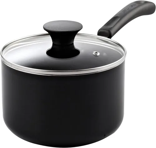 Cook N Home - Cacerola antiadherente con tapa de vidrio de 2 cuartos de galón, olla multiusos para la cocina, sartén, color negro, de aluminio
