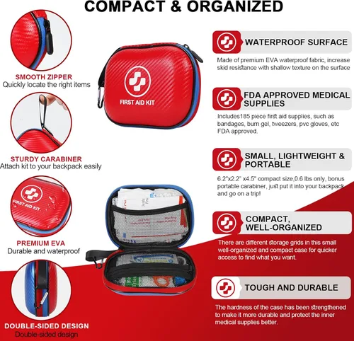 Miniatura 4 de Kit de primeros auxilios pequeño – Kit de emergencia impermeable de 185 piezas para el hogar, automóvil, oficina, viajes, camping, senderismo y al