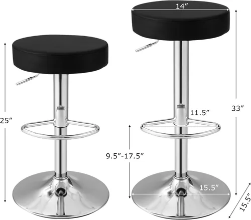 Miniatura 3 de WATERJOY Taburetes de barra redondos ajustables, taburete de bar giratorio de Seat de la PU con reposapiés