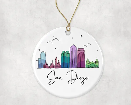Miniatura 3 de Adorno de San Diego, adorno de Navidad con puntos de referencia, colorido gráfico de horizonte de ciudad, nuevos regalos para Navidad impresos