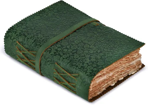Miniatura 16 de LEATHER VILLAGE Diario floral en relieve encuadernado en cuero para mujeres y hombres, 200 páginas, 8 x 6 pulgadas (A5), aguamarina, libro