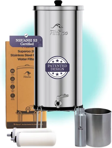 Sistema de filtro de agua por gravedad para encimera, 4.23 galones/16L, acero inoxidable 304, purificador de agua alimentado por gravedad con 2