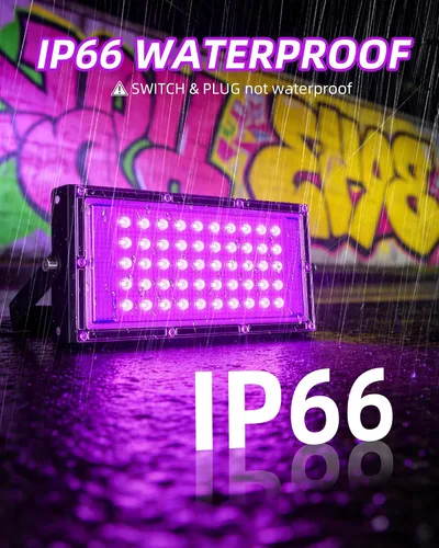 Miniatura 2 de THECHAM Luces LED negras de 50 W IP66, impermeable, luz negra para exteriores con enchufe de 5.9 pies + interruptor, luz negra de inundación