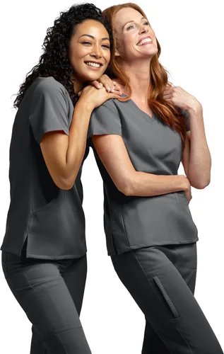 Miniatura 9 de Olive & Co. Camisas médicas para mujer, color gris peltre, moderno, ajustado, con cuello en V