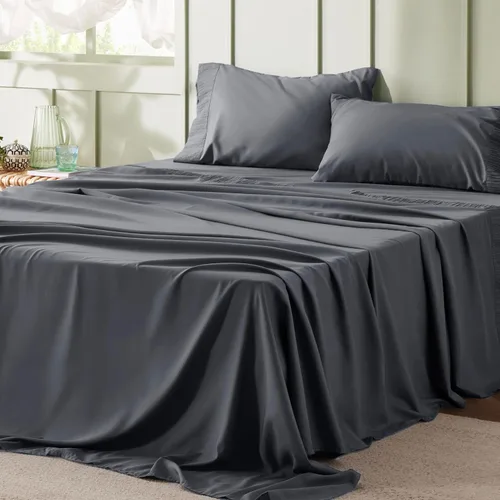 Bedsure Juego de sábanas California King, 4 piezas, sábanas suaves California King, transpirables y refrescantes, lujo de hotel, ropa de cama de 01