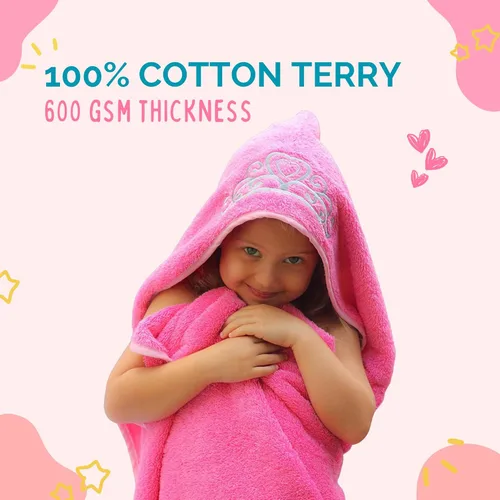 Miniatura 5 de Toalla para niñas/bebés, Princesa con capucha, de tejido suave, de 27.5 x 49 pulgadas, muy absorbente 600 GSM 100 % algodón Rosa
