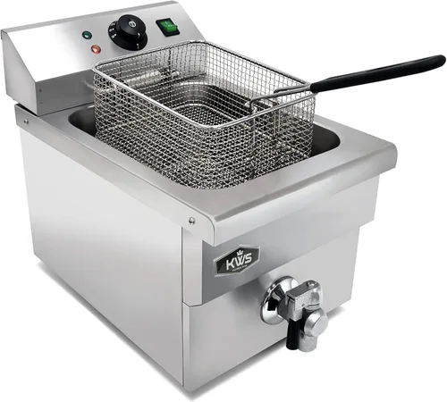 Miniatura 4 de KWS DY-16 Freidora eléctrica comercial de 3500 W de acero inoxidable de 15 L con sistema de válvula de drenaje de grifo para usuarios comerciales