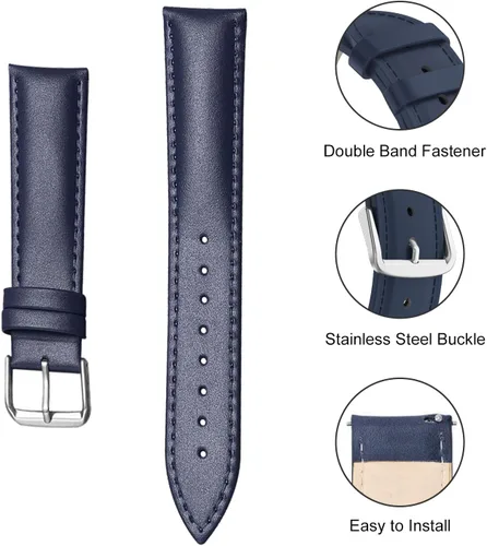 Miniatura 2 de 16mm Leather Watch Bands Compatible with FITVII Slim/Amzhero D26 Fitness Tracker,Soft Genuine Leather Replacement Wristband for KALINCO Slim/MorePro