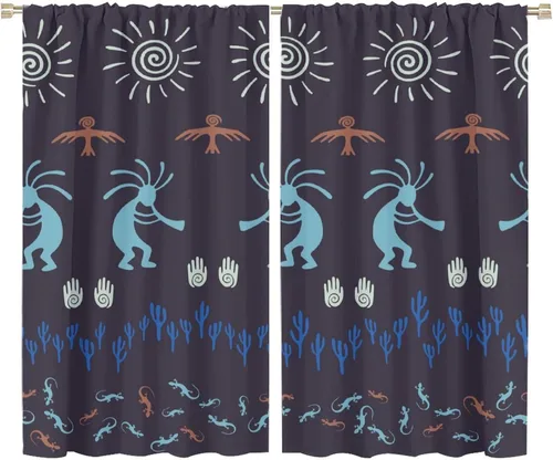 Miniatura 40 de Kokopelli - Cortinas opacas para cocina, decoración de sala de estar, dormitorio, 21 x 45 pulgadas, 2 paneles