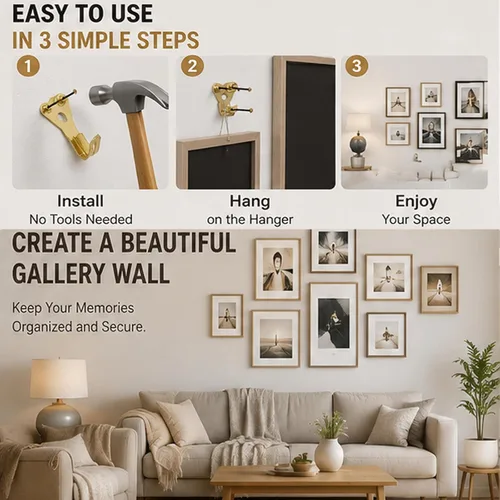 Miniatura 5 de Kit para colgar cuadros con ganchos y clavos surtidos, ganchos resistentes para marcos, arte de pared y espejos, juego de accesorios para colgar