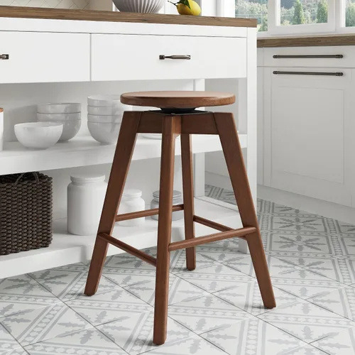 Miniatura 29 de Nathan James Amalia Taburete de bar de altura de encimera de cocina sin espalda, madera maciza con asiento giratorio de 360 grados, café Marrón