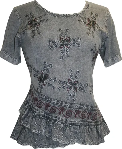 Agan Traders Blusas de verano medieval vintage con cuello redondo para mujer, blusas bordadas de manga corta para mujer