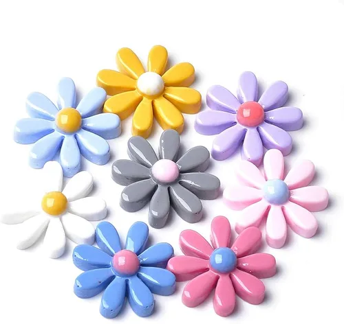 Miniatura 25 de Craftdady Cuentas de flores de resina, 72 piezas de cabujones de flores kawaii con parte trasera plana, 2 estilos, sin agujero, cuentas de rosas