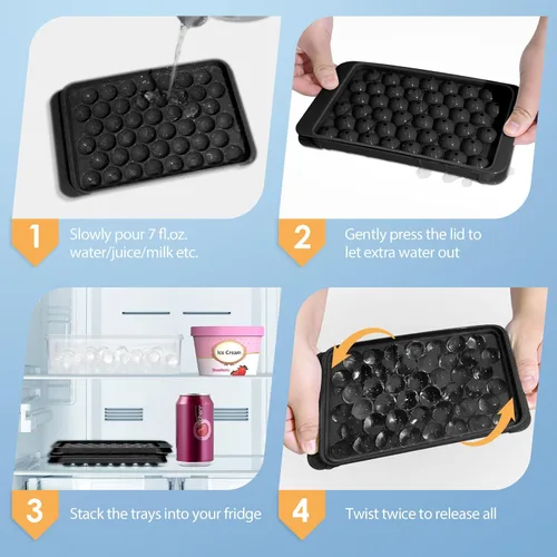 Miniatura 4 de WIBIMEN Bandeja para cubitos de hielo con tapa y contenedor, bandejas de hielo redondas para congelador con tapa, bandejas para cubitos de hielo
