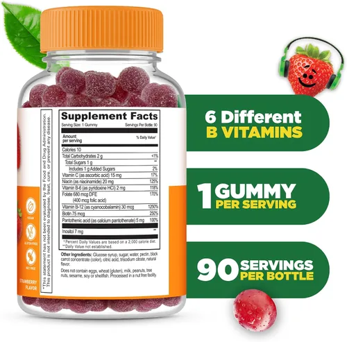 Miniatura 2 de Lifeable Complejo de vitamina B para niños con VIT C Gomitas de complejo B de gran sabor Complejo B vegano para niños Apoyo energético