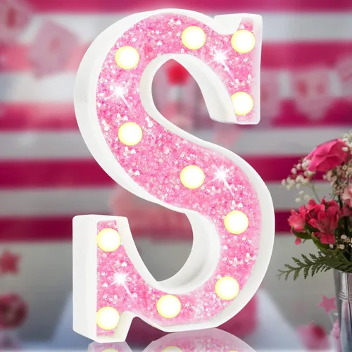 Miniatura 19 de Letras rosas iluminadas, letras del alfabeto con purpurina, letras LED de marquesina, que funcionan con pilas, para iluminar por la noche