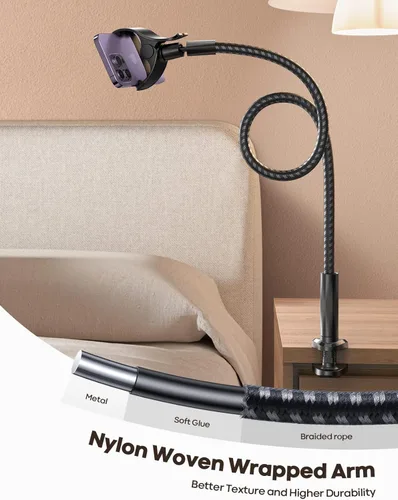 Miniatura 3 de Lamicall Soporte para teléfono con cuello de cisne, brazo flexible, 38 pulgadas de longitud total, clip de abrazadera ajustable 360, soporte