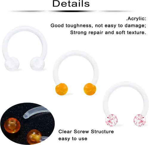 Miniatura 3 de Retenedor de tabique de plástico transparente, anillos flexibles para labios, joyería de piercing sonriente, aretes Daith para cirugía deportiva