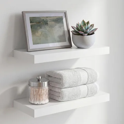 Homeforia Estantes flotantes blancos de 16 pulgadas, estante flotante de baño de madera maciza de alta gama de 16 pulgadas para montar en la pared,
