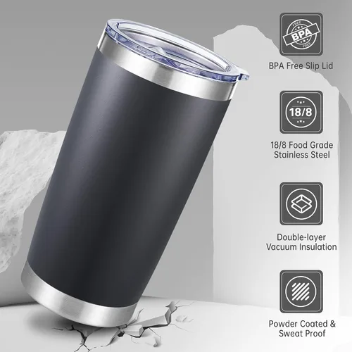 Miniatura 4 de Vasos Térmicos de 20 onzas de acero inoxidable a granel con tapa, doble pared aislada al vacío, taza de café de 20 onzas con recubrimiento en polvo