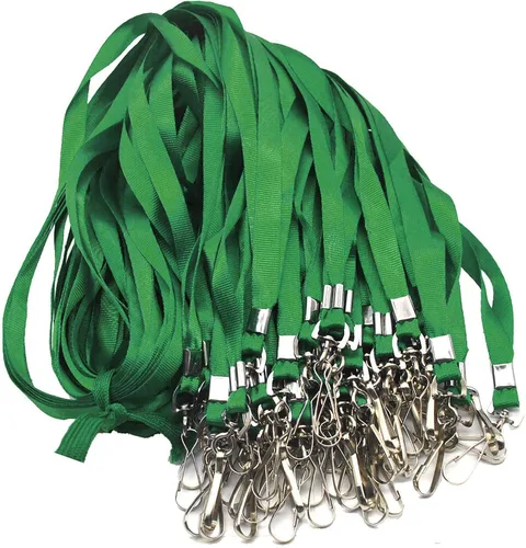 Cordones verdes, 100 unidades, para insignias de identificación, cordón plano con clip de insignia con gancho en J (verde)