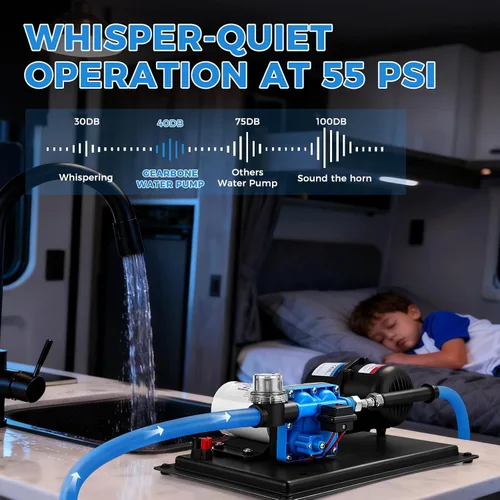 Miniatura 5 de Bomba de agua RV de 12 V 5.5 GPM 55 PSI con tanque acumulador de 0.75 L, sistema de bomba de presión de agua silenciosa máxima de 125 PSI para Azul