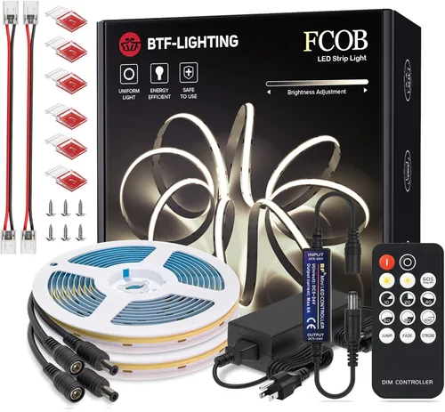 Miniatura 11 de BTF-LIGHTING COB - Tira de luz LED de 24 V, 16.4 pies, 3000 K, blanco cálido, regulable, de alta densidad, cinta flexible con control remoto
