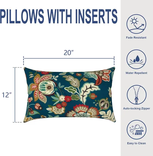 Miniatura 456 de Juego de 2 almohadas para exteriores de 16 x 16 pulgadas, repelentes al agua con interiores, para muebles de patio, hogar, jardín, geometría bohemia