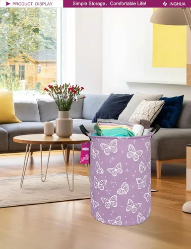 Miniatura 4 de Cesta de lavandería grande de tela de lona ligera, cesta de almacenamiento para juguetes, organizador de ropa sucia, plegable, impermeable