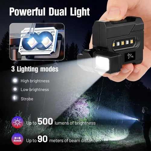 Miniatura 2 de Linterna EDC recargable de 500 lúmenes con cabezal de lámpara giratorio, mini luz portátil súper brillante, 3 modos de luz dual, linterna magnética