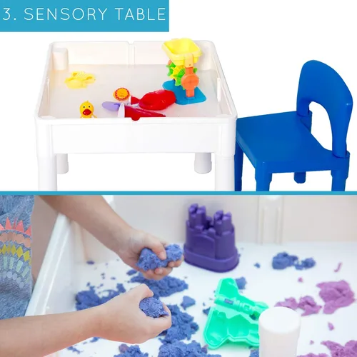 Miniatura 8 de Play Platoon Mesa y Silla de Actividades 5 en 1 para Niños - Mesa de Bloques de Construcción, STEM, Manualidades y Sensoriales para Niños Pequeños