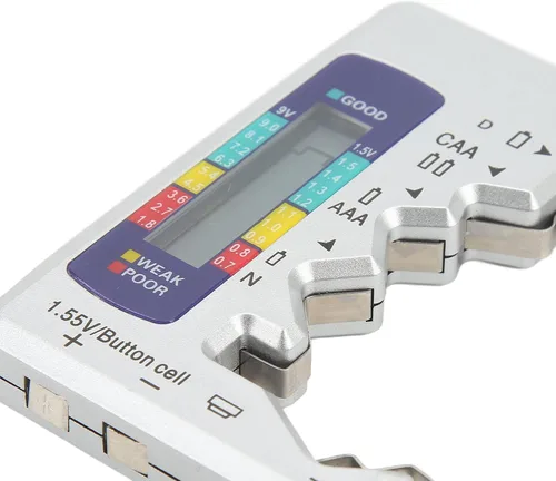 Miniatura 5 de Pilipane AAA, versátil probador digital de capacidad de batería para baterías AA, D, C, N y 9V, pantalla LCD (plata)