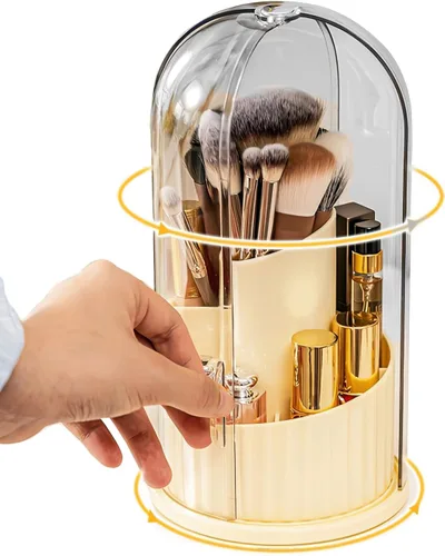 Organizador de brochas de maquillaje giratorio cubierto con tapa, organizador de brochas de maquillaje para tocador, escritorio, baño, encimera