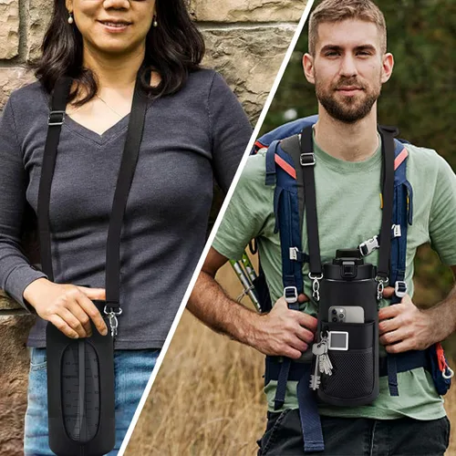 Miniatura 6 de Botella de Agua de Medio Galón con Funda, Botella de Agua Motivacional de 64 Onzas con Pajita y Marcador de Tiempo, Botella de Agua Grande